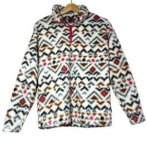Eddie Bauer Fuzzy Fleece Jacket Womens Southwest Print 1/4 Zip Pullover Size S